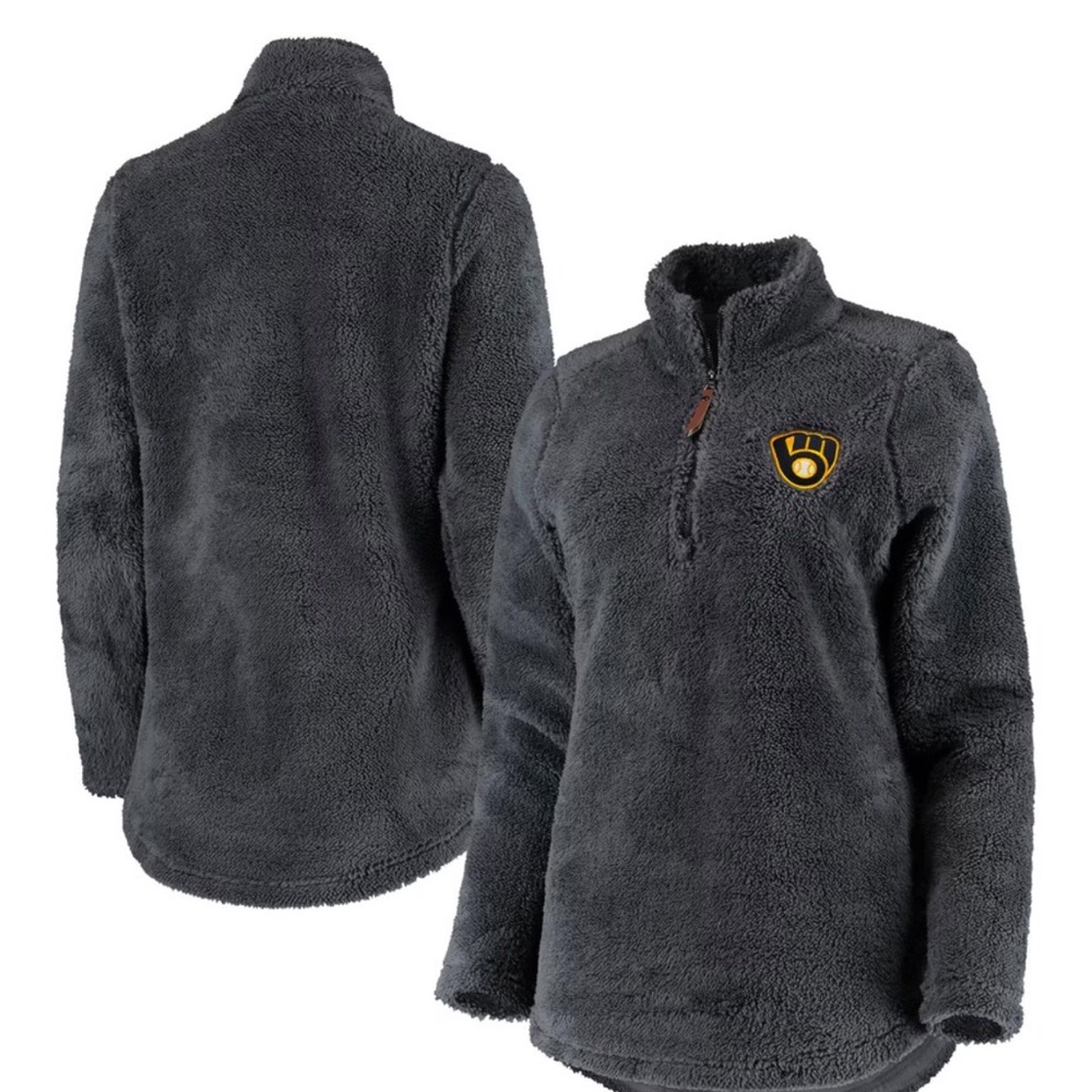 Women's Milwaukee Brewers Soft as a Grape Charcoal Sherpa Quarter-Zip Sweatshirt